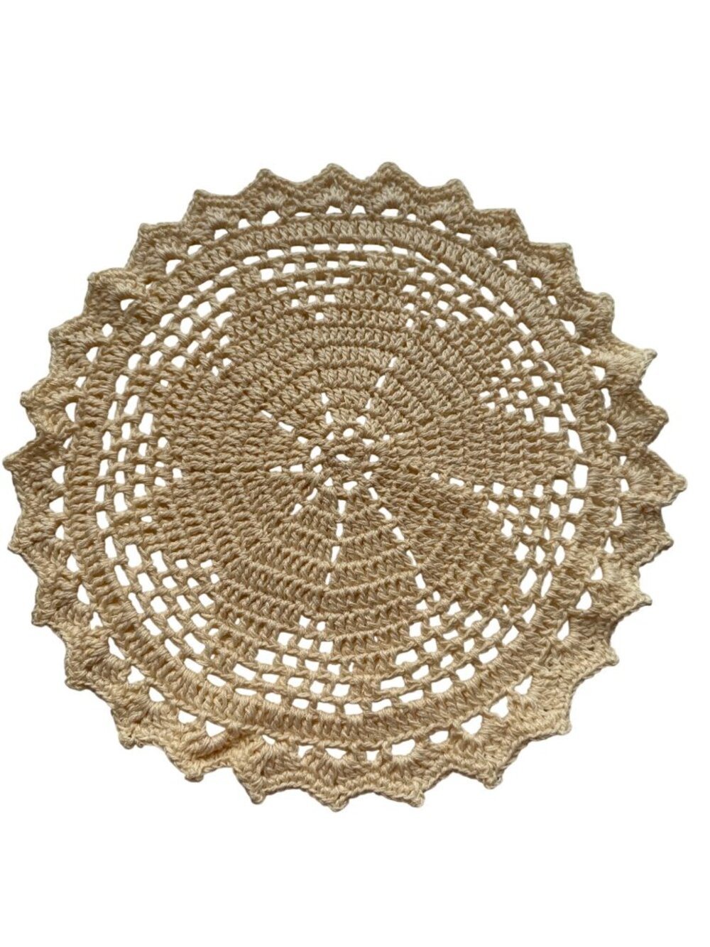 Vintage Beige Crocheted Round Doily 12 Inches Handmade Decorative Lace
